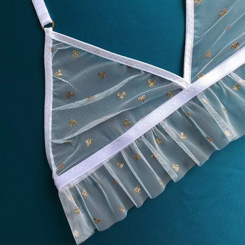 White /& Gold Glitter Heart Bralette