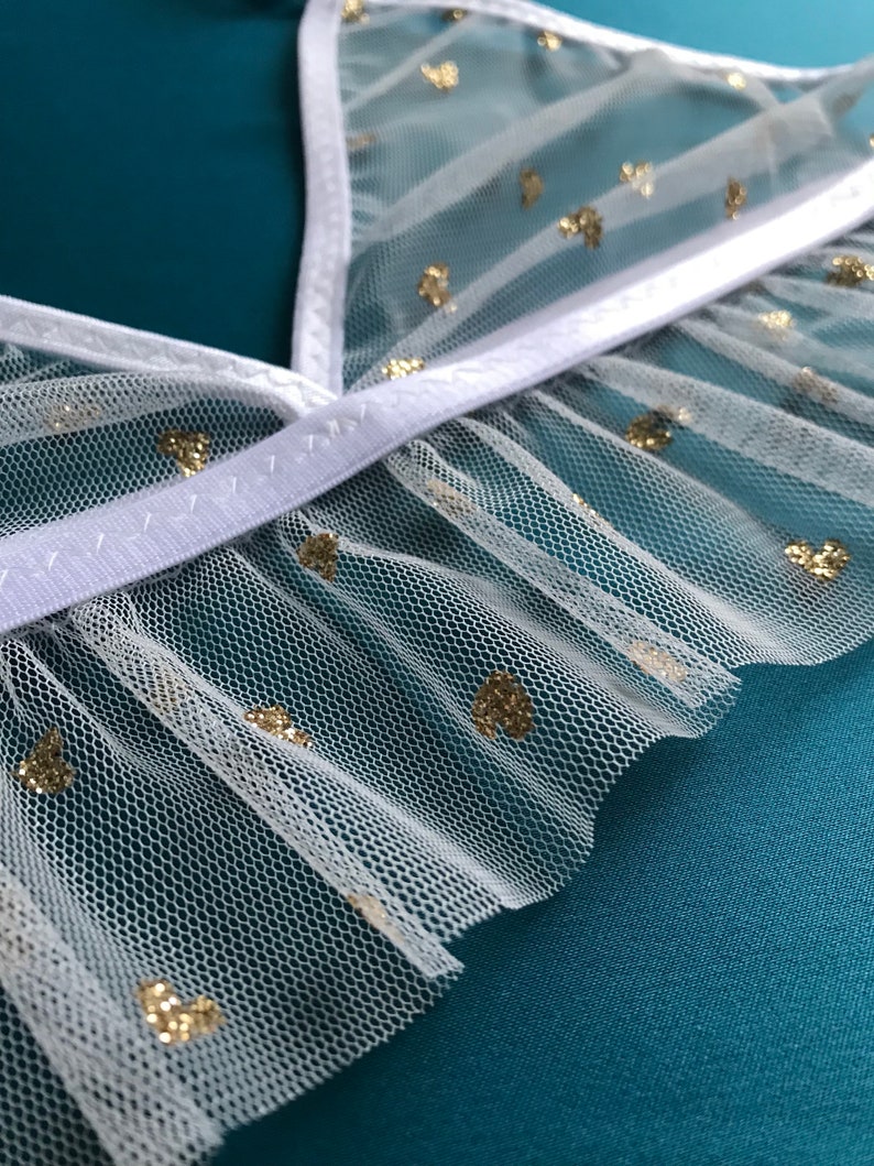 White /& Gold Glitter Heart Bralette