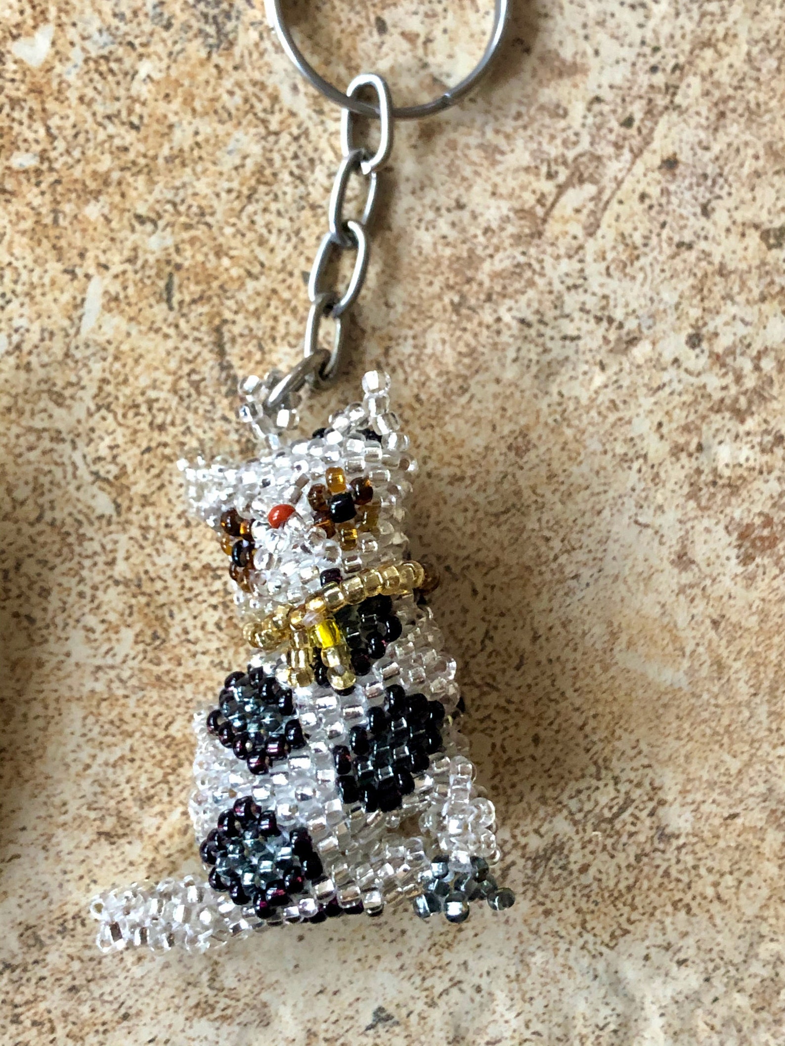 Cat Keychain Beaded Cat Keychain Cat Lover Gift Beaded Etsy