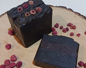 Raspberry Truffle Chocolate Bar Soap - Real Cocoa Butter and Wild Raspberries from our Yard! Vegan Palm Free Kaolin Clay Soap Bar