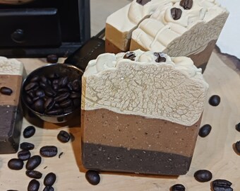 Coffee Lovers Soap Bar Cafe Latte Coffee Beans Kaolin Clay Caramel Macchiato Fresh Brewed Coffee Real Coffee Butter and Coffee Oil Bar Soap