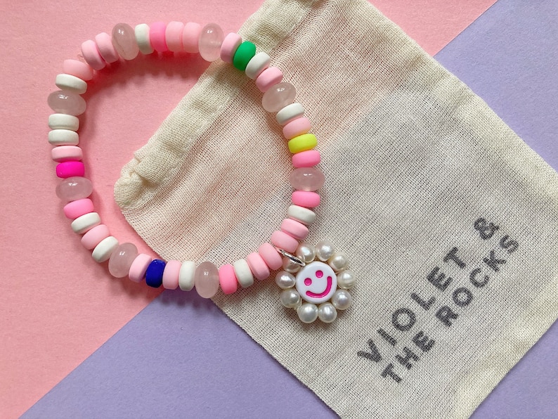 Smiley Candy Sweetie Bracelet Rose Quartz Healing Crystals Violet And The Rocks at Etsy