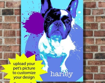 Custom Pet Portrait Canvas, Unique Dog Poster, Personalized Dog Pop Art, Pet Loss Memorial Gift, Dog Mom Gift, Paint Splatter
