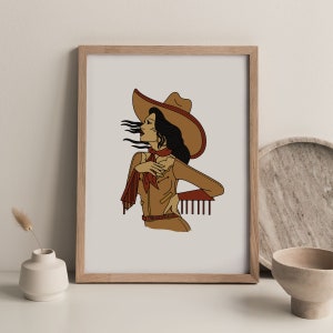 Free From Danger Cowgirl Wall Art, Printable Art, Desert Art Print, Downloadable, Drawing, Earth Tones, Wall Decor, Digital Download