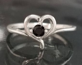 Clearance! Black Spinel Silver Heart Ring