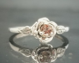 Andalusite Rose Flower Silver Ring