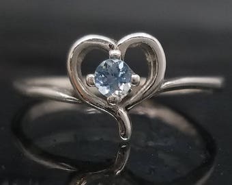 Clearance! Aquamarine Silver Heart Ring