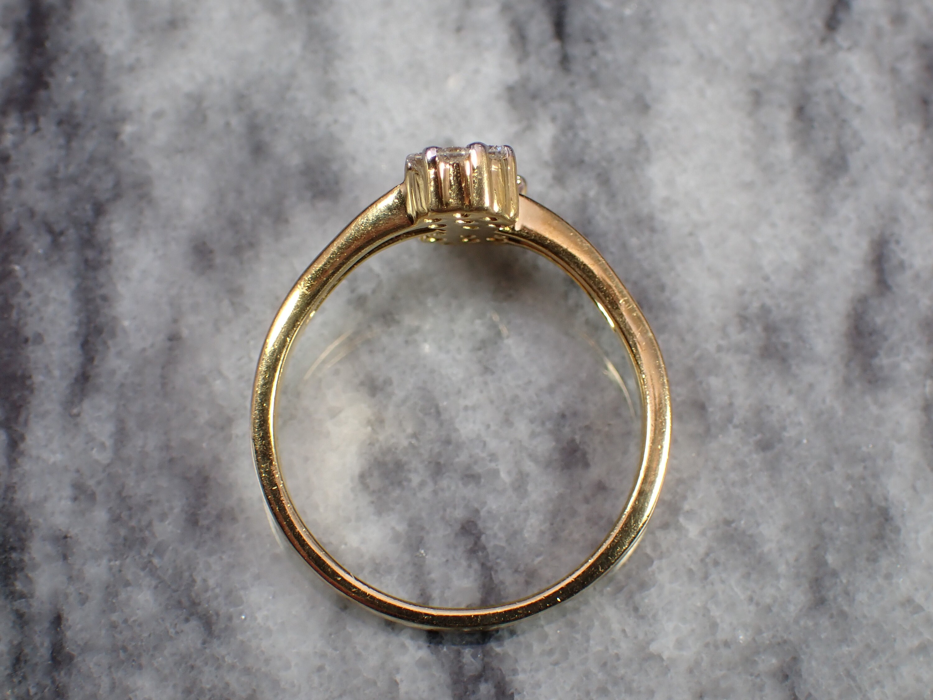 Floral Double Cluster Vintage 18K Yellow Gold Diamond Bypass Ring