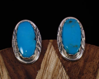 boucles d'oreilles vintage amérindiennes Navajo Sterling Silver Turquoise Stud