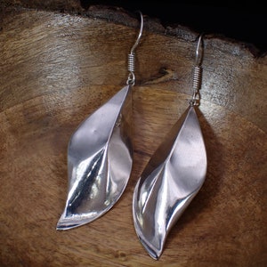 Vintage Hollow Sterling Silver Abstract Design Modernist Dangle Earrings