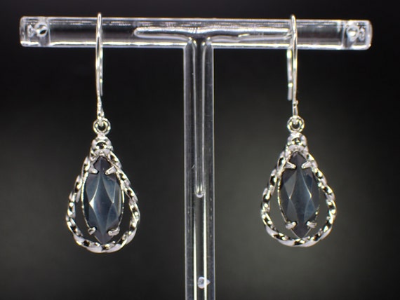 Vintage Sterling Silver & Marquise Hematite Drop … - image 3