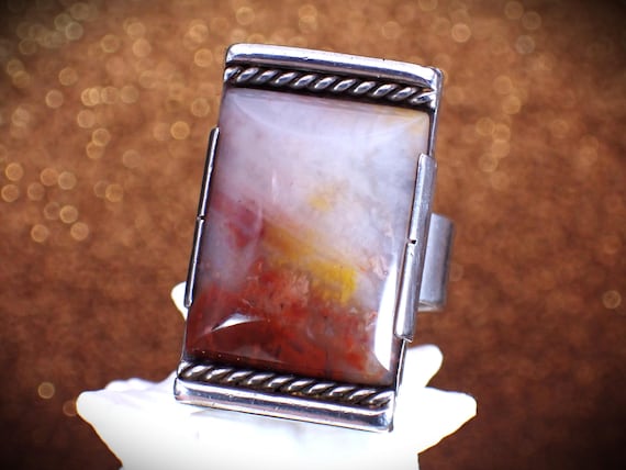 Vintage Unsigned Sterling Silver Rectangle White … - image 11