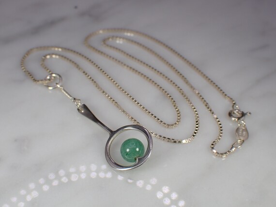 Stunning Vintage Sterling Silver Jade Bead Pendan… - image 3