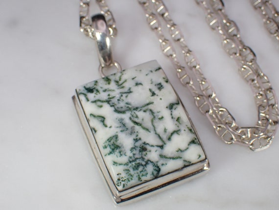 Vintage Sterling Silver Rectangle Moss Dentritic … - image 5