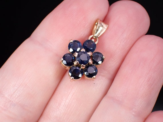 Antique 14K Yellow Gold Natural Blue Sapphire Flo… - image 2