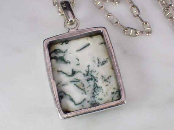 Vintage Sterling Silver Rectangle Moss Dentritic … - image 6