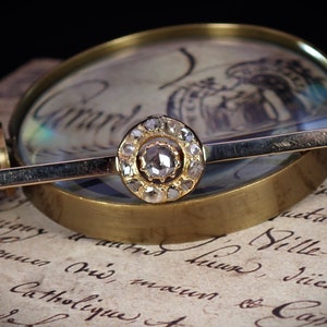 Antique Victorian 14K Yellow Gold Rose Cut Diamond Bar Brooch Pin Estate Piece