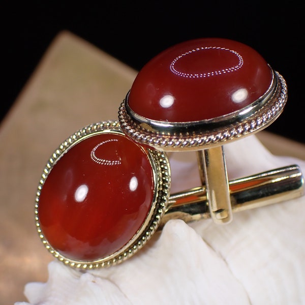 for BOB only -  Handsome Vintage Sterling Silver Gold Vermeil Carnelian Cufflinks