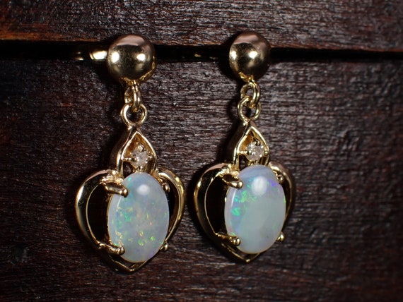 14K Yellow Gold Genuine Opal & Diamond Small Hear… - image 8