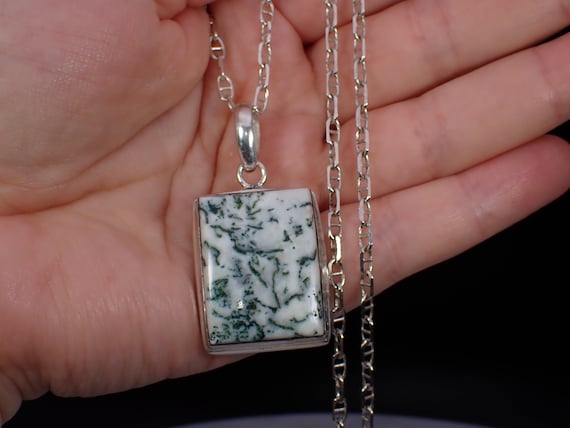 Vintage Sterling Silver Rectangle Moss Dentritic … - image 2