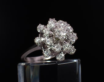 14K White Gold Vintage Diamond Dome Shaped Cluster Statement Ring