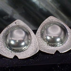 Vintage Artisan Mid Century Sterling Silver Hammered Shield Stud Earrings