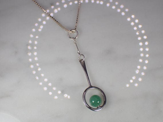 Stunning Vintage Sterling Silver Jade Bead Pendan… - image 6