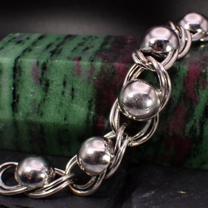 Vintage Designer Bartek Silver Tone Ball Dome & Link Bracelet
