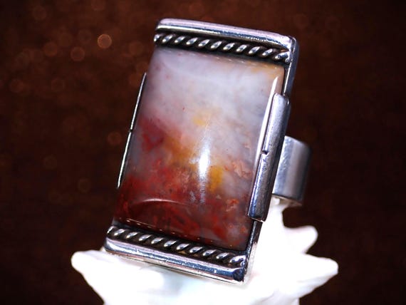 Vintage Unsigned Sterling Silver Rectangle White … - image 1