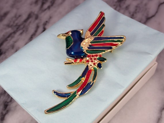 Broche Oiseau Métal Doré Avec Perles Rouges Et Strass - Superbe Bijou Neuf Sans Emballage