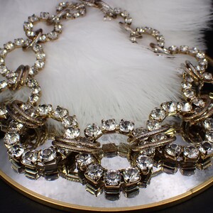 Vintage Silver Tone Bronze Wash Antiquing Chunky Clear Rhinestone Statement Necklace
