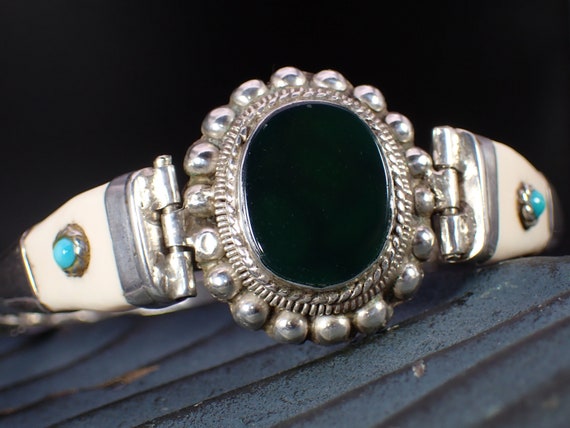 Beautiful Vintage Artisan 800 Silver Bloodstone H… - image 1