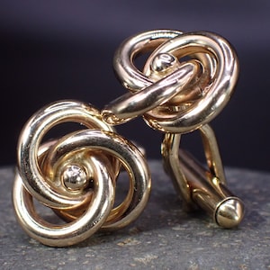 Vintage Solid 14K Yellow Woven Gold Knot Design Estate Cufflinks