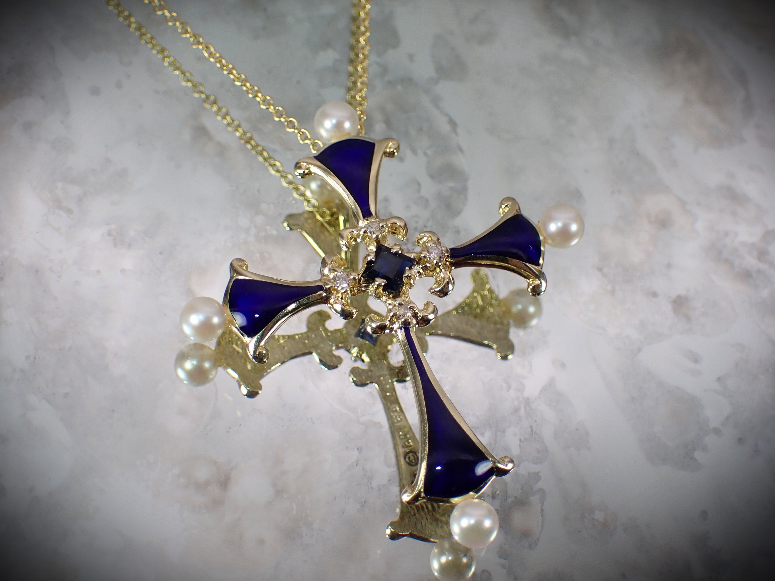 1983 Faberge Franklin Mint 14K Gold Sapphire Diamond Enamel Celtic