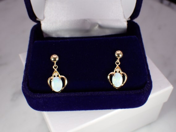 14K Yellow Gold Genuine Opal & Diamond Small Hear… - image 9