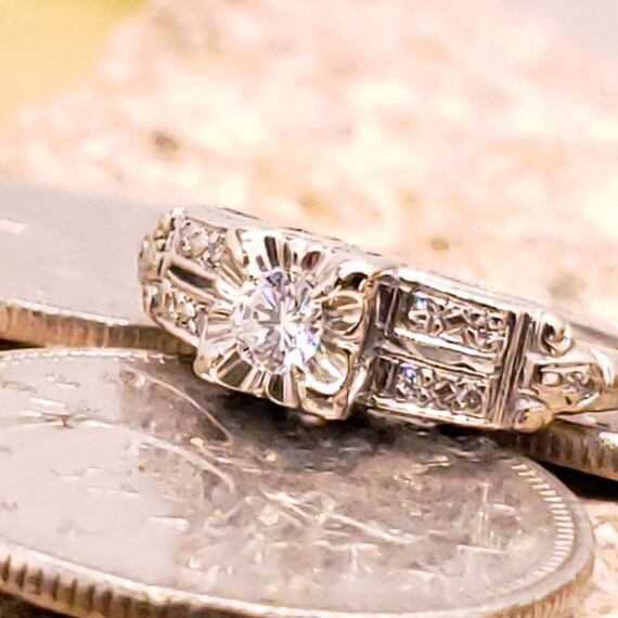 14K White Gold Diamond Antique Engagement Ring - image 6