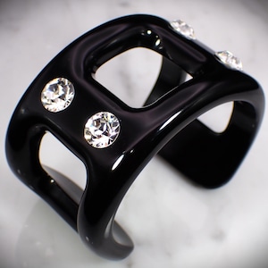 Vintage 1980&#39;s Unique Retro Acrylic Chunky Clear Crystal Cuff Bracelet