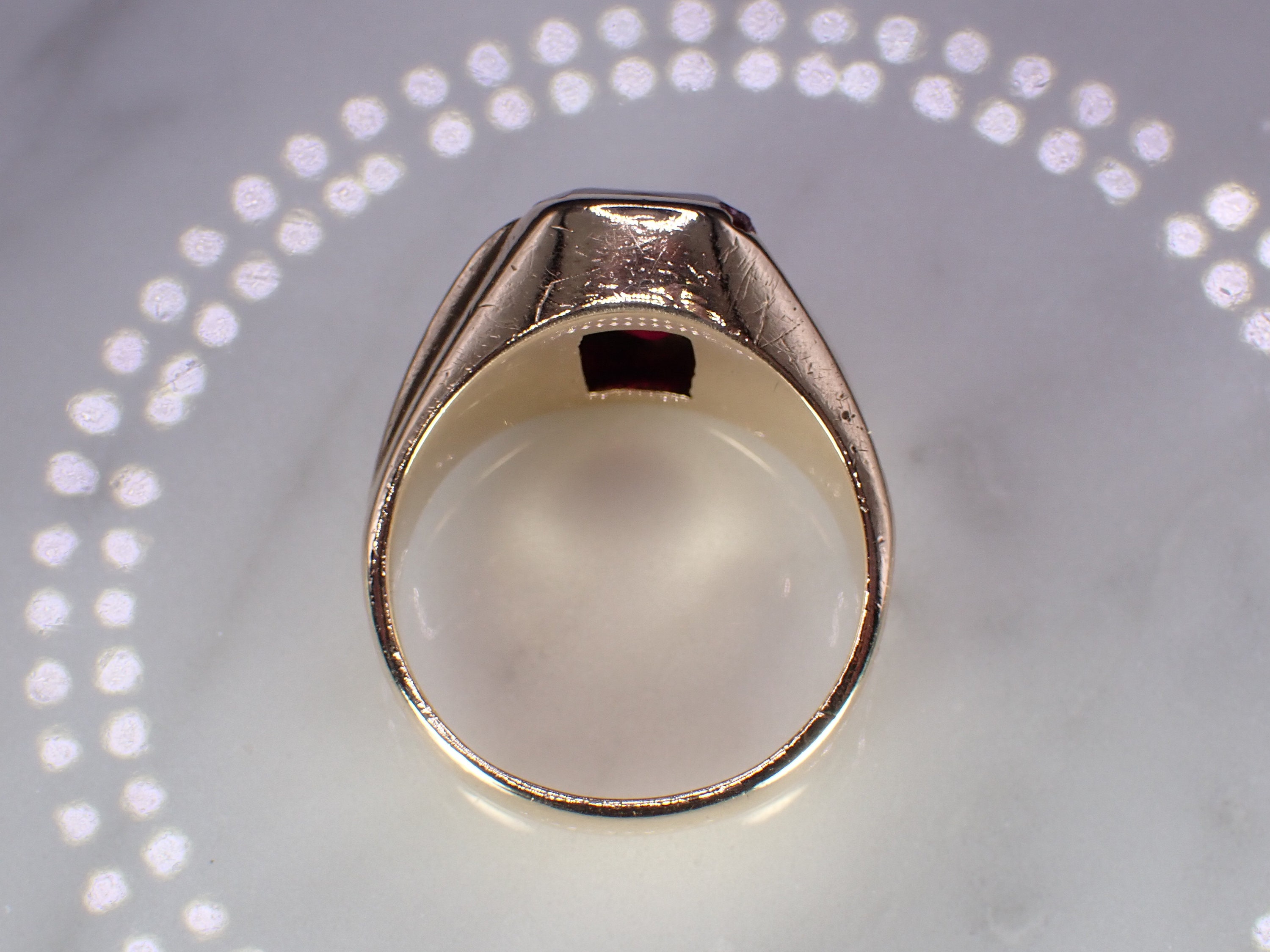 10K Yellow Gold Lab Created Ruby Vintage Brushed Finish Mens