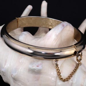 3/8" Wide Gold Tone Simple Design Hinged Bangle Wedding Bracelet