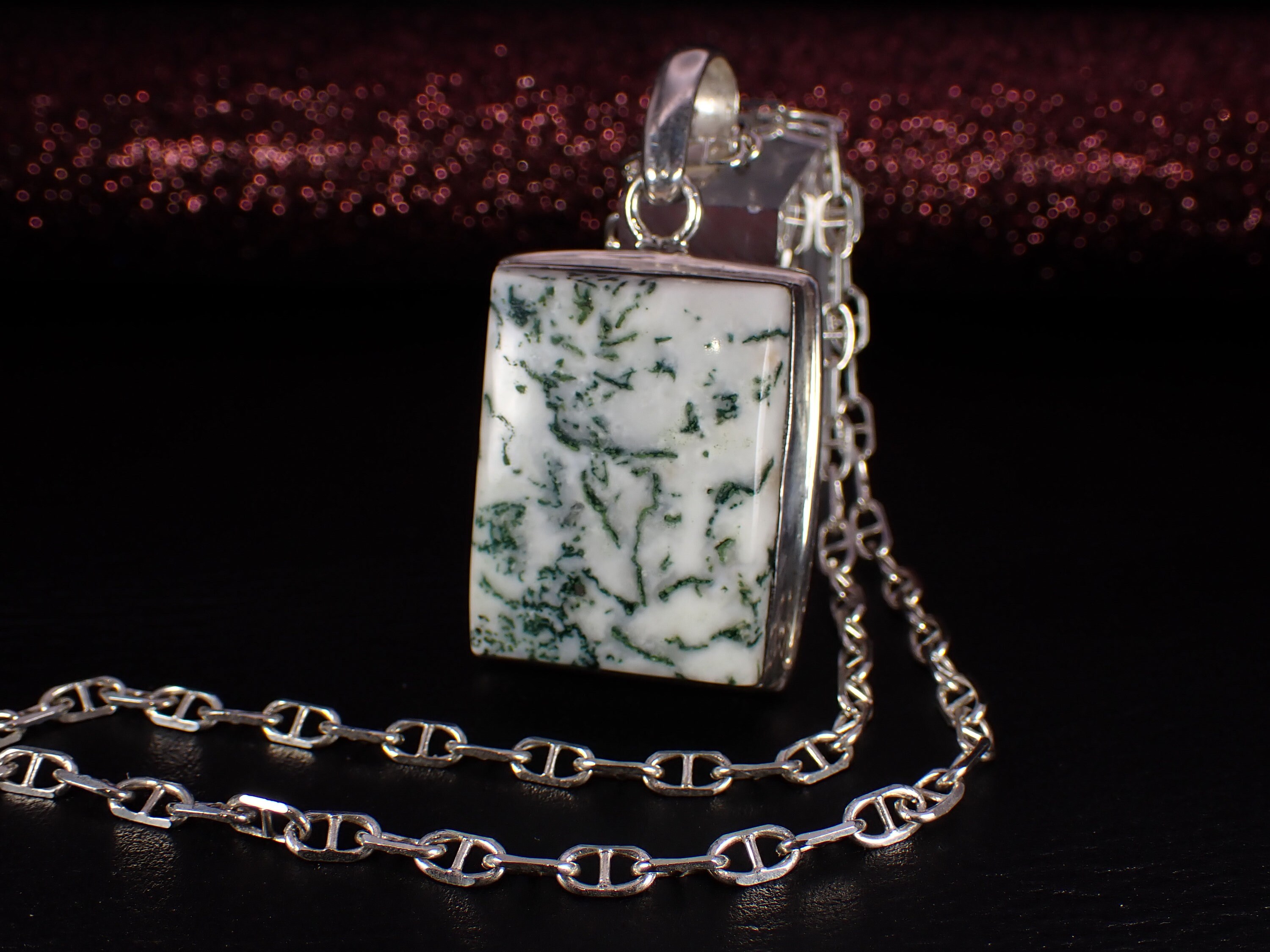 ヴィンテージ スターリングシルバー 長方形 モスデントリティック