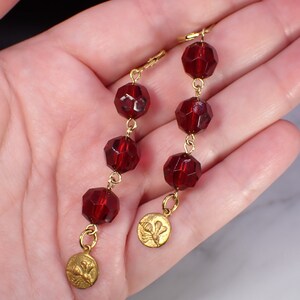 Re-Imagined 3&quot; long Vintage Handmade Red Bead Bug Dangle Earrings