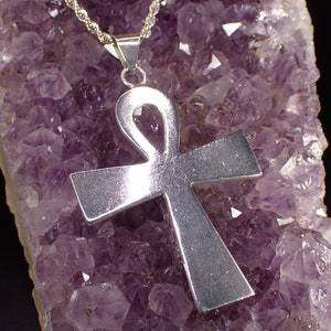 Vintage Sterling Silver Egyptian Ankh Cross Pendant Necklace