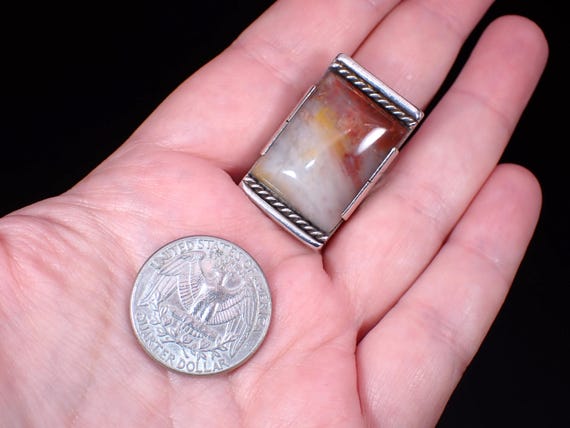 Vintage Unsigned Sterling Silver Rectangle White … - image 9