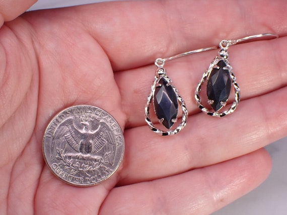 Vintage Sterling Silver & Marquise Hematite Drop … - image 2