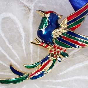 Vintage Unsigned Blue Green & Red Enamel Bird of Paradise Brooch Pin
