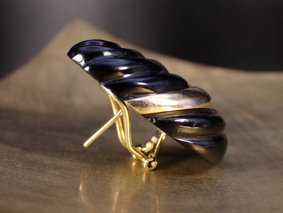 Art Deco Black Onyx Earrings 14k Omega French Cli… - image 8