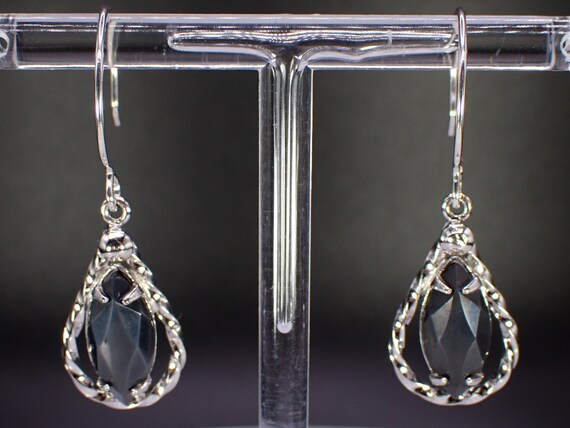 Vintage Sterling Silver & Marquise Hematite Drop … - image 9