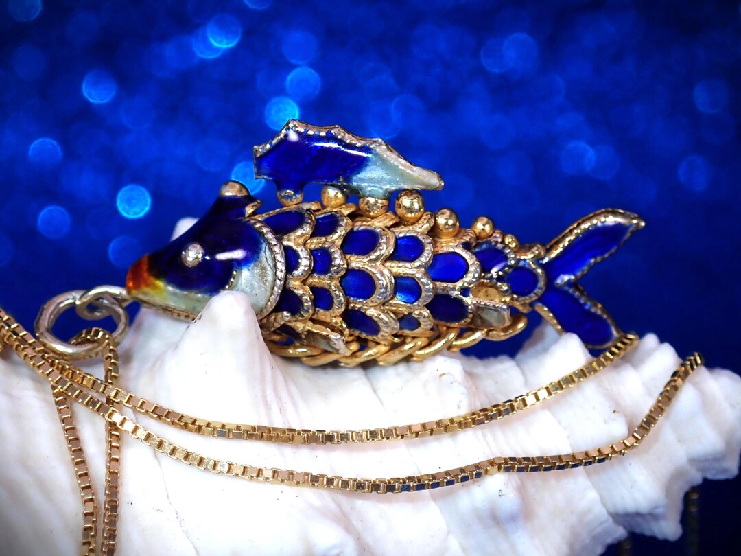 Movable Fish Vintage Sterling Silver Gold Vermeil & Enamel Pendant ...