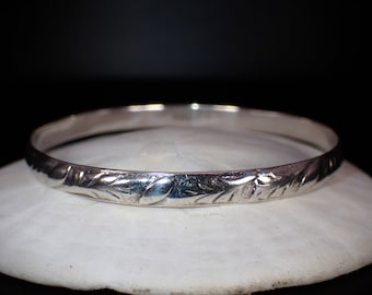 Vintage Danecraft Sterling Silver Vine Leaf Pattern Skinny Bangle