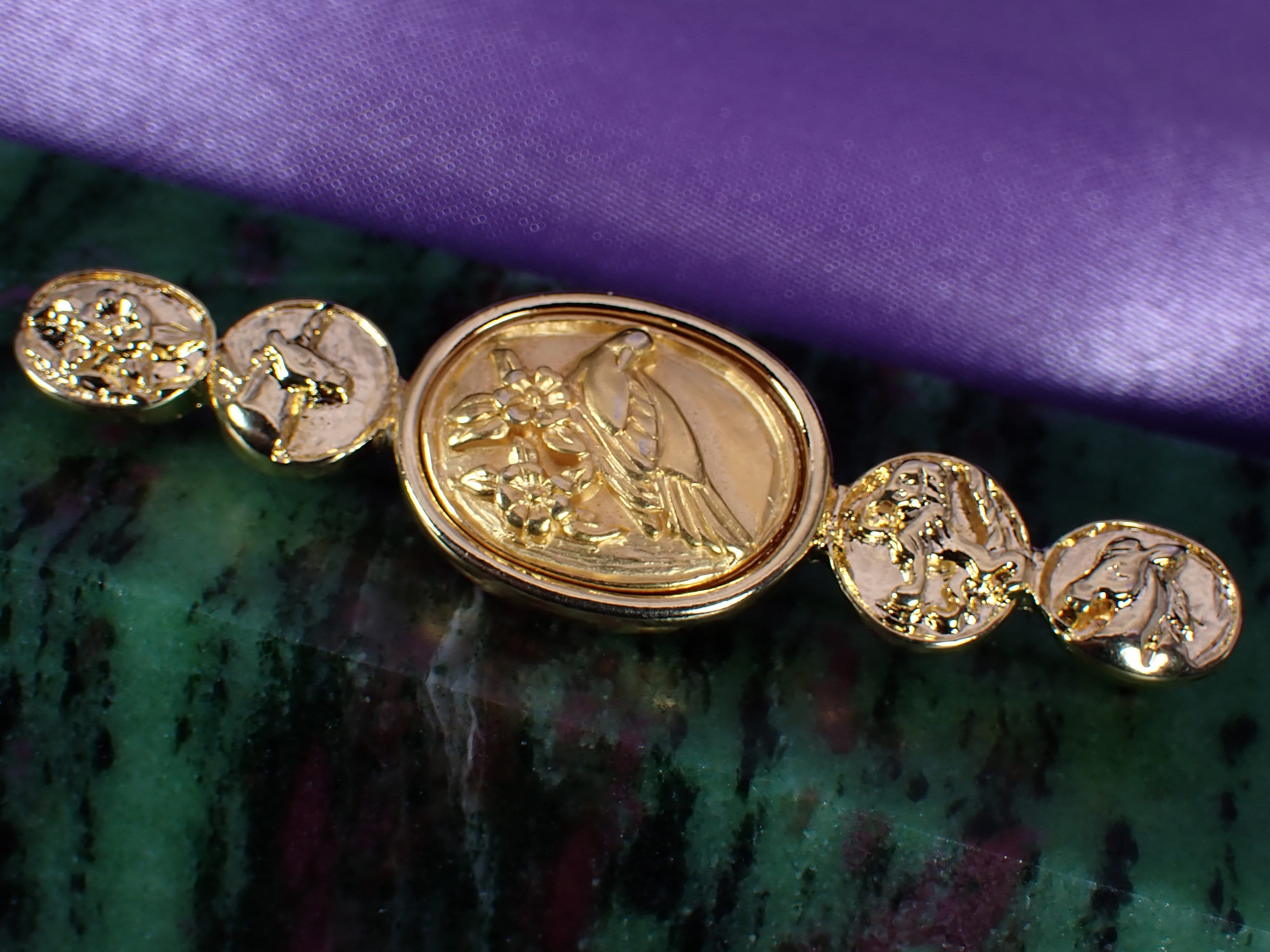 Vintage Jesara Gold Tone Metal Partridge Unicorn Multi Critter Brooch Pin